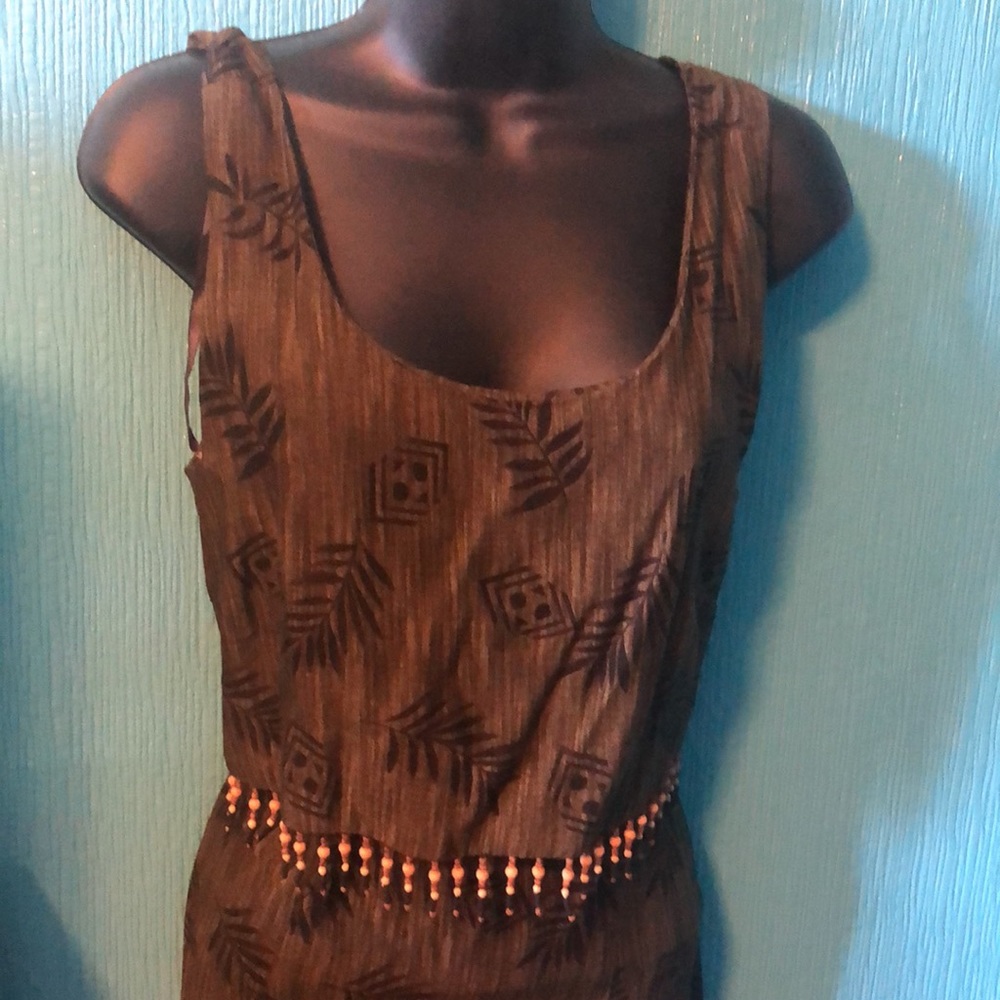 Tradition Maxi summer dress green/black top and safari bottom. Size 12p.